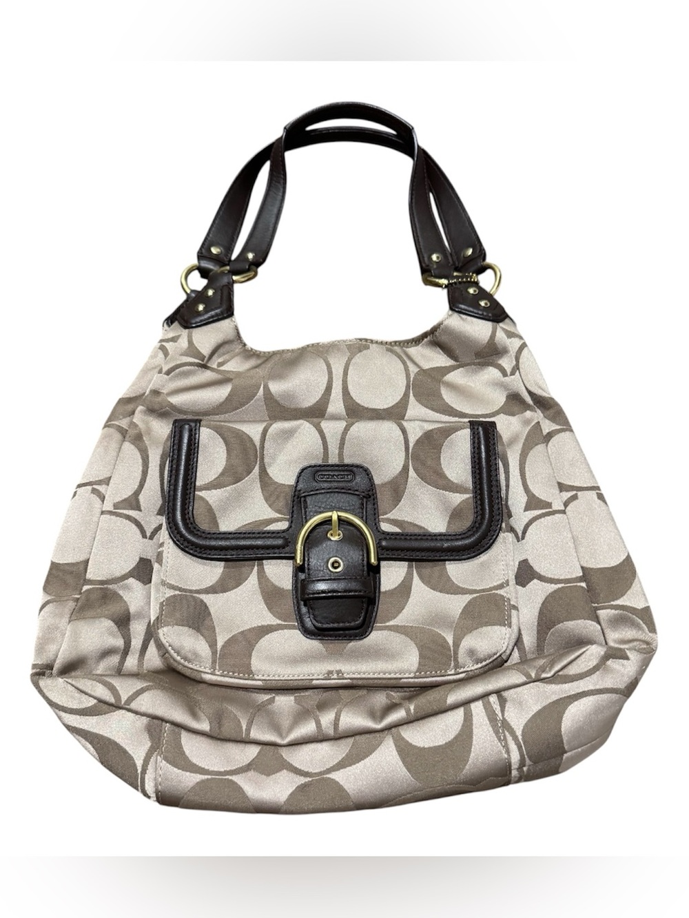 Coach Campbell Signature Hobo large shoulder bag Tan Logo Monogram